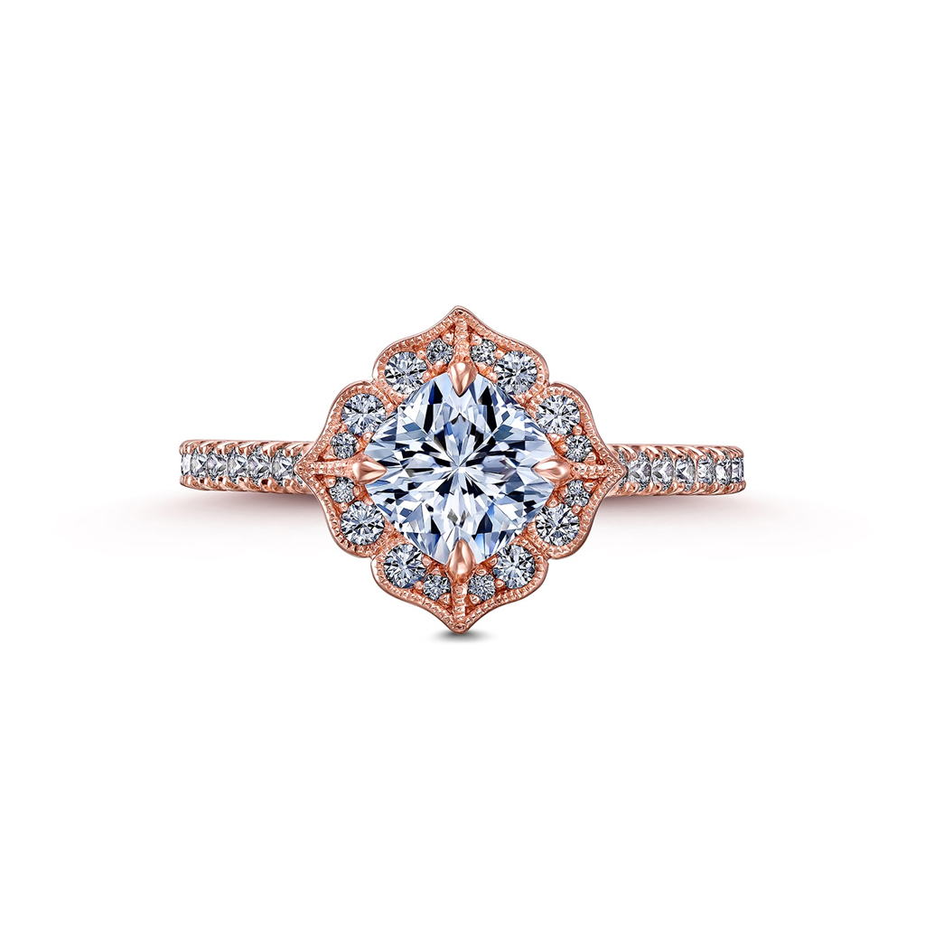 14K Rose Gold Paisley Natural Diamond Semi-Mount Engagement Ring