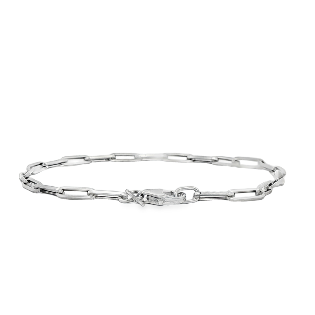 14K White Gold Hollow Paperclip Bracelet 3x9mm, 7" – 2.1g