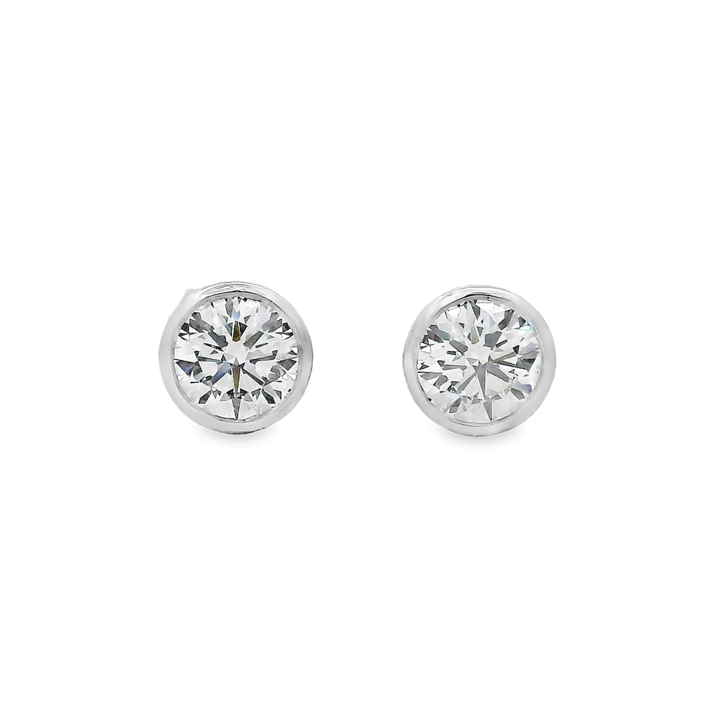 14K White Gold Bezel Set Lab Grown Diamond Stud Earrings – 1.56ctw.