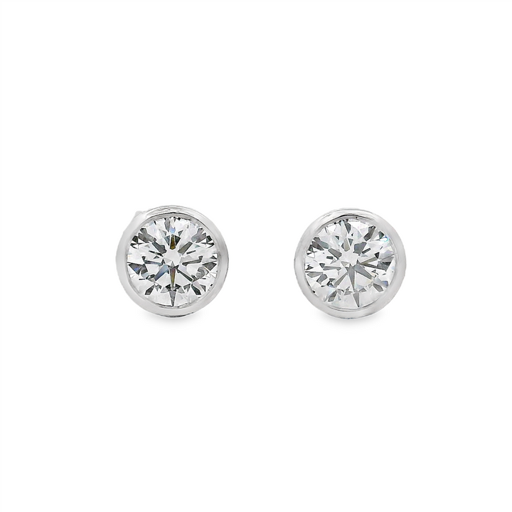 14K White Gold Bezel Set Lab Grown Diamond Stud Earrings – 1.56ctw.