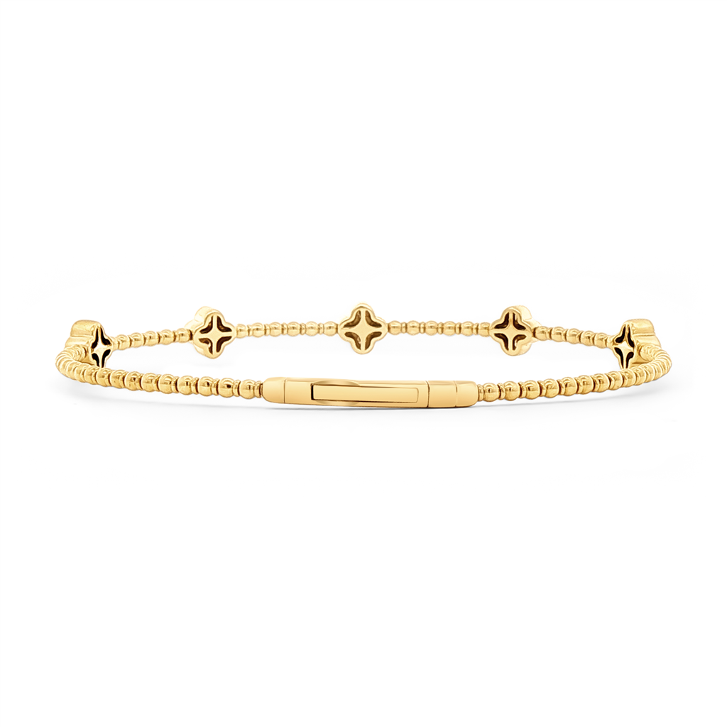 14K Yellow Gold Large Flower Diamond Flexi Bangle – 0.55ctw.