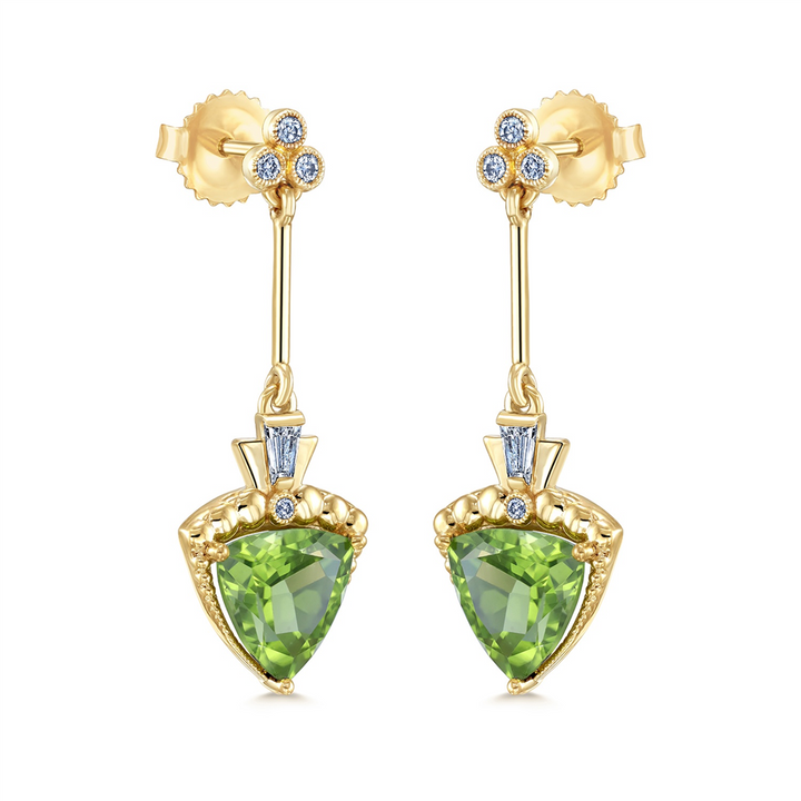 14K Yellow Gold Peridot & Diamond Earrings
