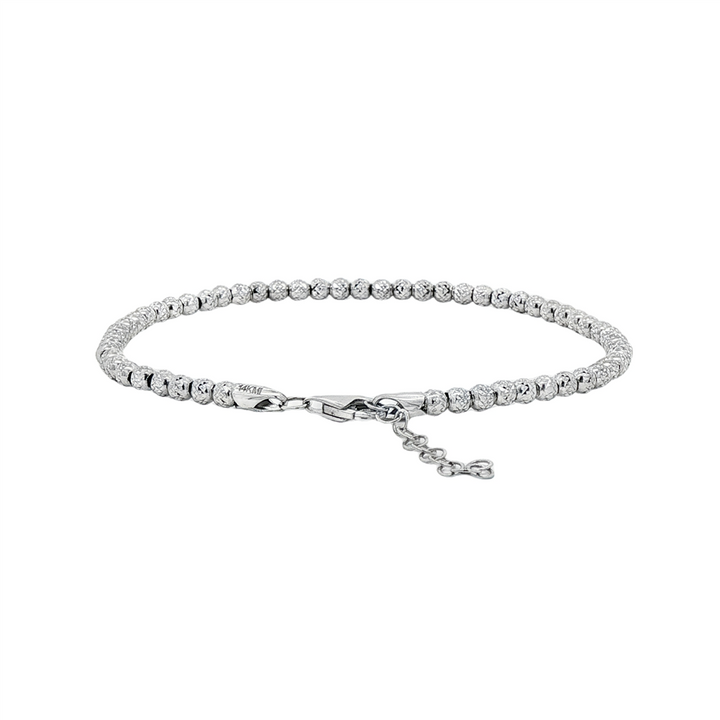 14K White Gold Diamond-Cut 3mm Bead Bracelet – Adjustable 7–8" (4.9g)