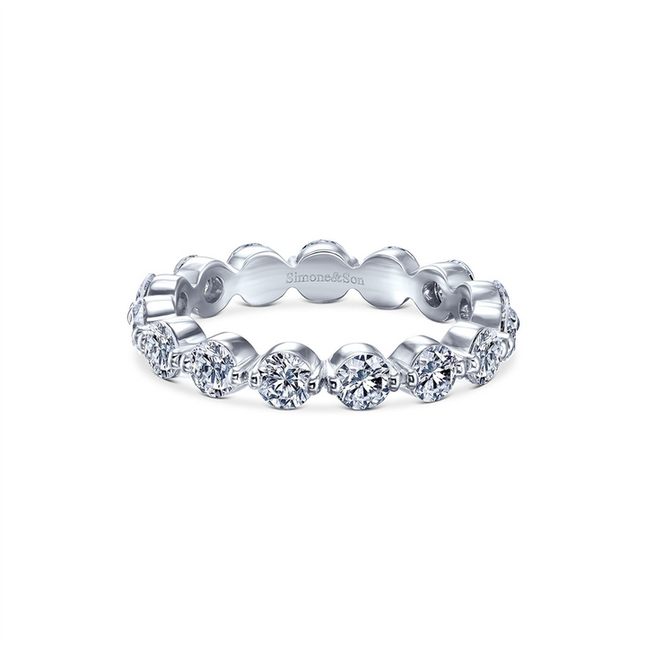 14K White Gold Bubble Shared Prong Natural Diamond Wedding Band 1.57ctw.