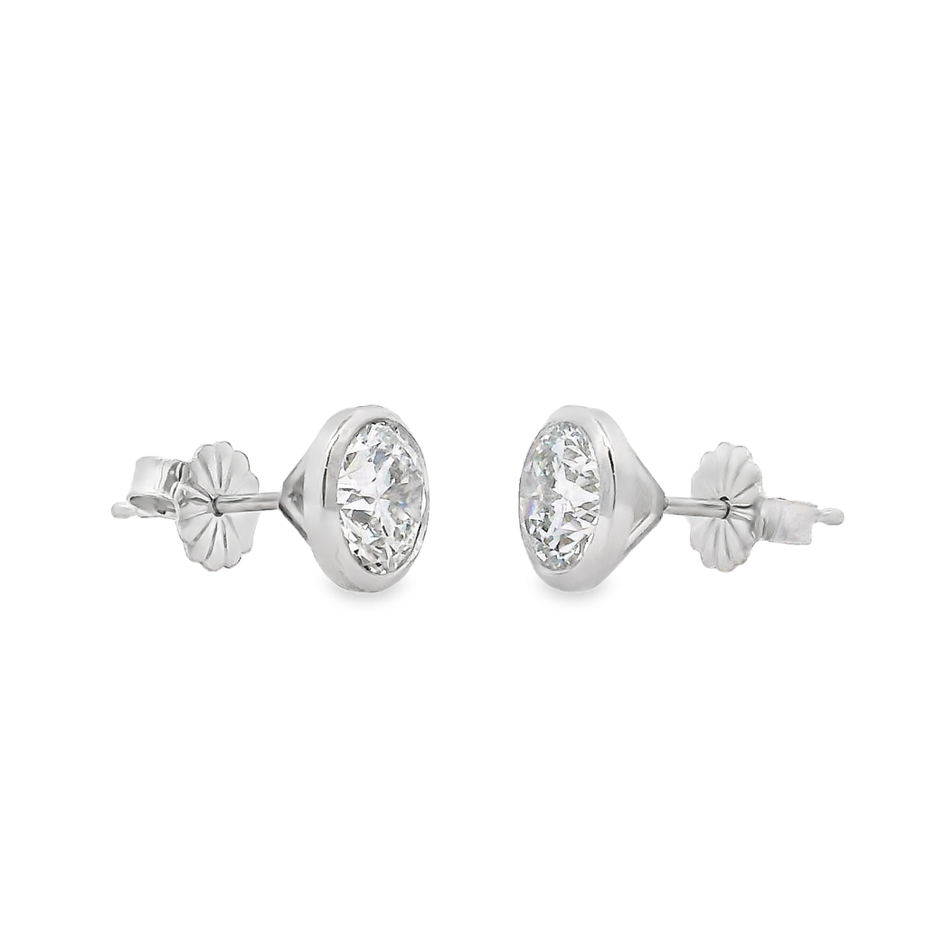14K White Gold Bezel Set Lab Grown Diamond Stud Earrings – 2.08ctw.
