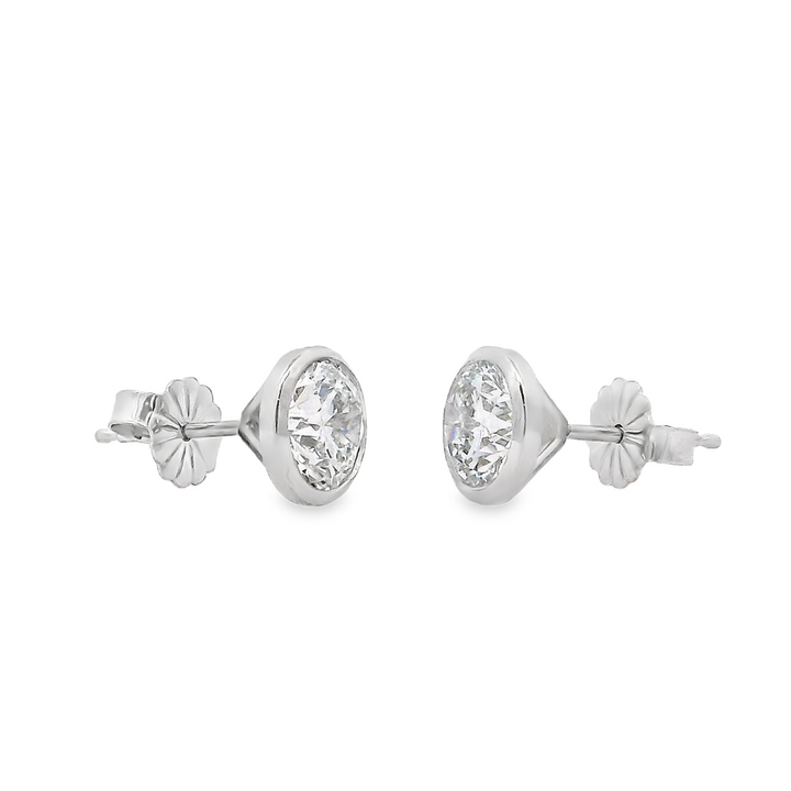 14K White Gold Bezel Set Lab Grown Diamond Stud Earrings – 2.08ctw.