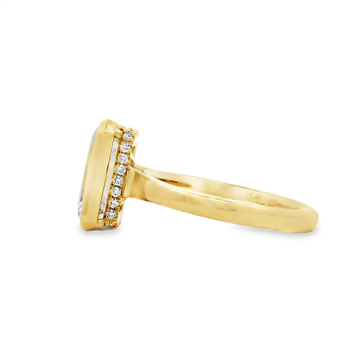14K Yellow Gold Lab Grown Emerald Cut Diamond Ring with Bezel-Set Center and Hidden Lab Grown Diamond Halo – Center 4.01ct.