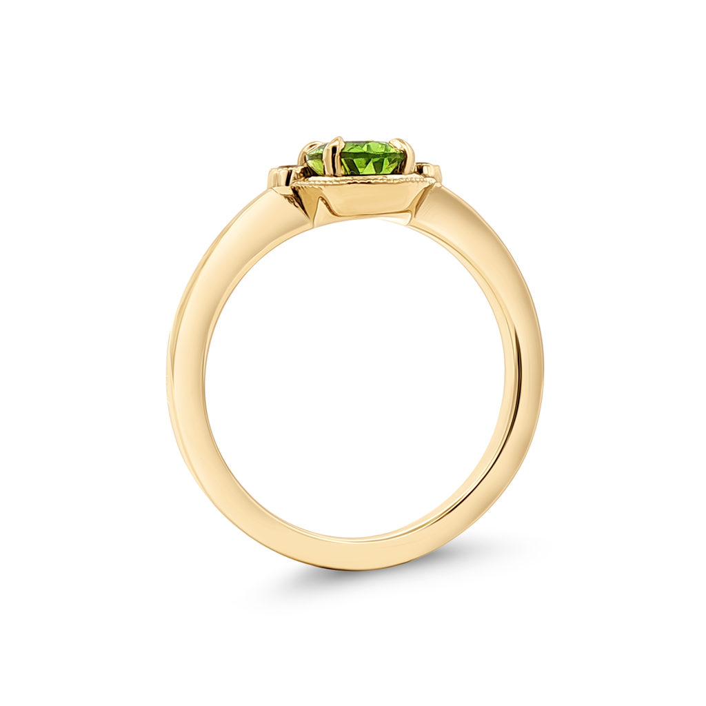 14K Yellow Gold Peridot & Natural Diamond Ring