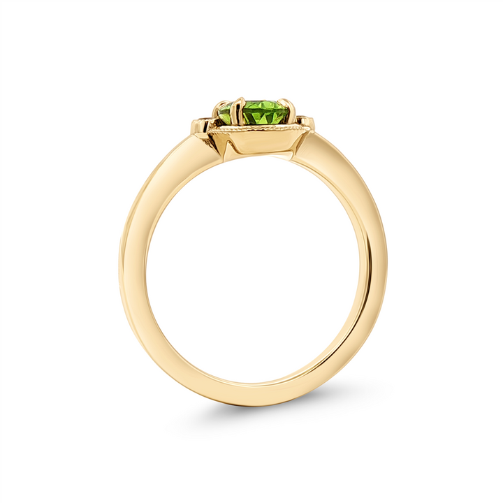 14K Yellow Gold Peridot & Natural Diamond Ring