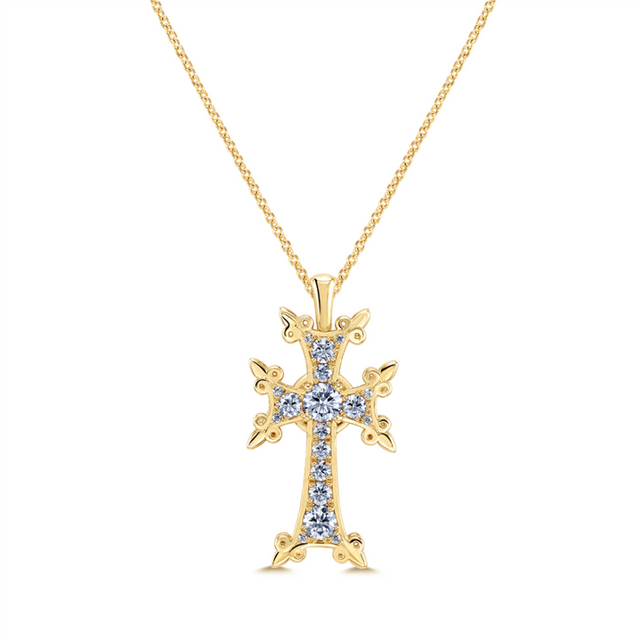 18K Yellow Gold Armenian Diamond Cross Pendant 0.81ctw.