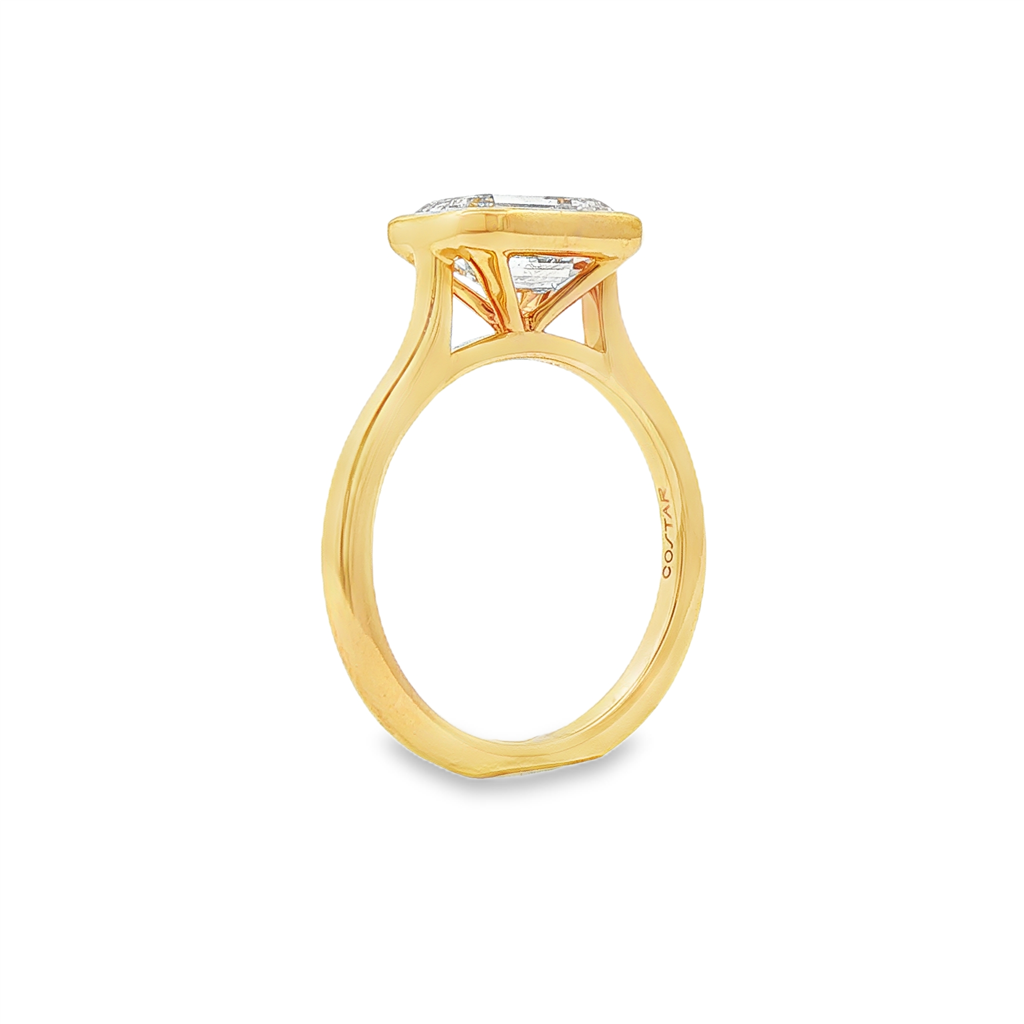 14K Yellow Gold 2.05ct Lab Grown Emerald Cut Diamond Bezel Engagement Ring