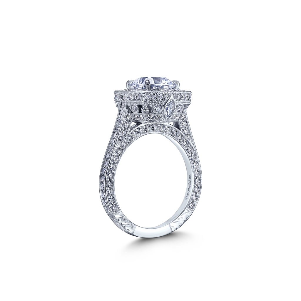 18K White Gold Diamond Halo Semi-Mount Engagement Ring 1.92ctw.