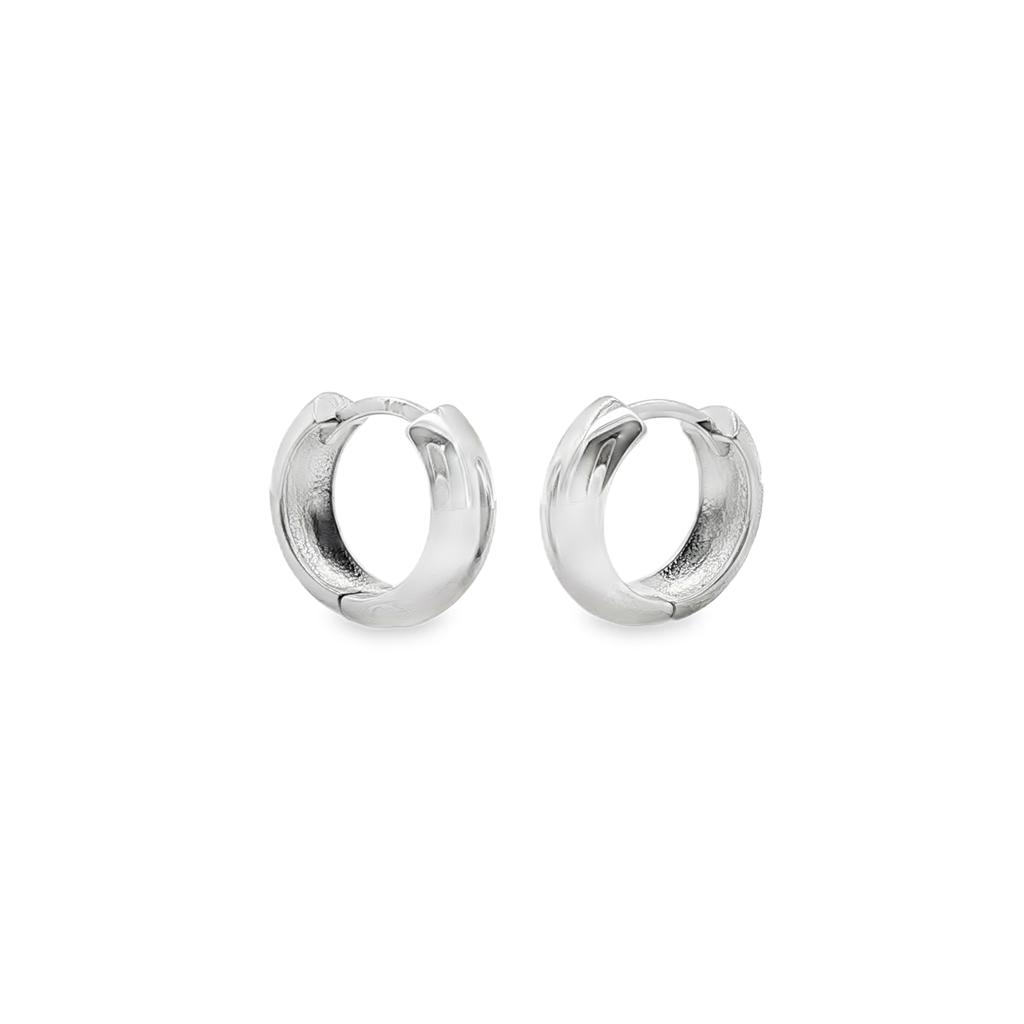 14K White Gold High Polish Huggie Earrings – 14mm, 3.2g