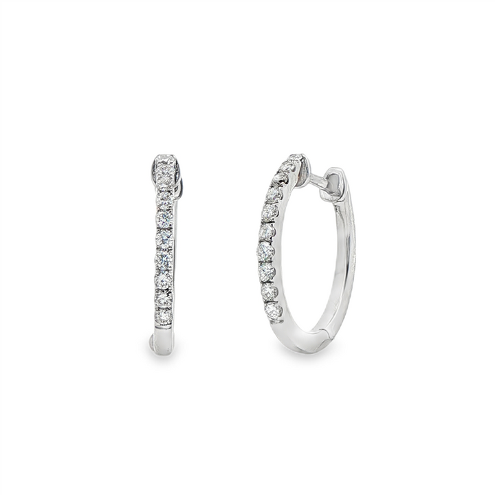 14K White Gold 17x1.6mm Oval Natural Diamond Hoop Earrings – 0.32ctw