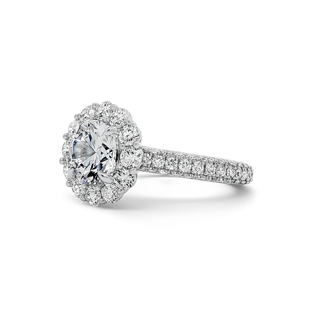 18K White Gold Scalloped Halo Natural Diamond Semi-Mount Engagement Ring