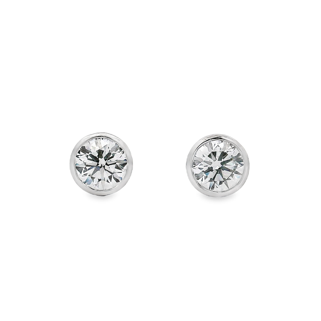 14K White Gold Bezel Set Lab Grown Diamond Stud Earrings – 2.08ctw.