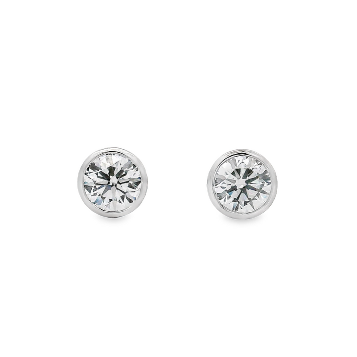 14K White Gold Bezel Set Lab Grown Diamond Stud Earrings – 2.08ctw.