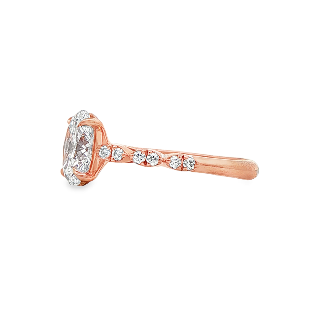 14K Rose Gold Oval Diamond Engagement Ring – 1.30ct F-SI1 GIA Center – 1.44 ctw.