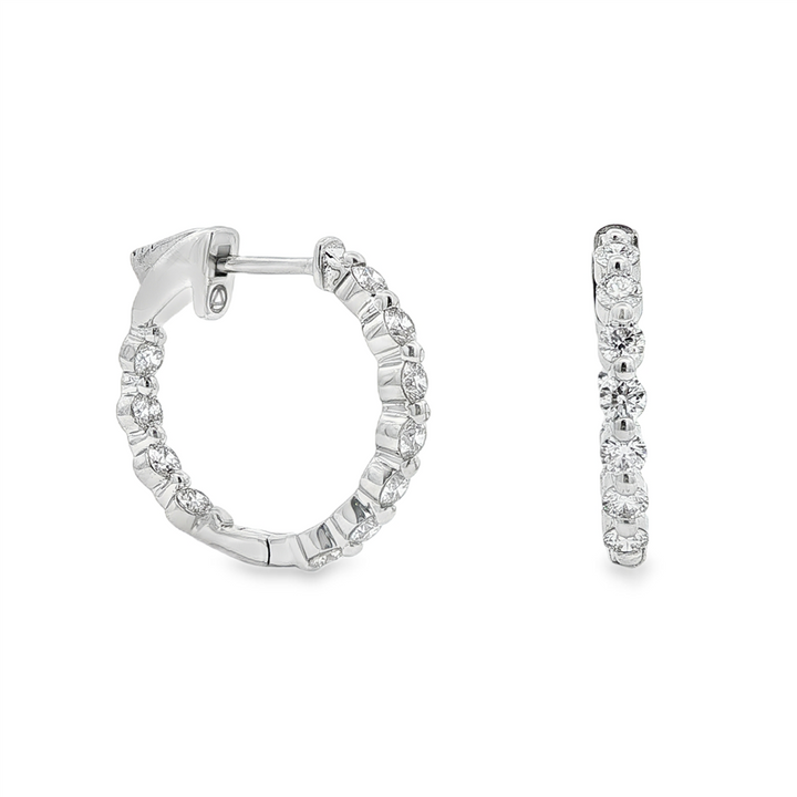 18K White Gold Natural Diamond Hoop Earrings – 1.24ctw, Hearts & Arrows, 18.5 x 20.3mm, 4.6g
