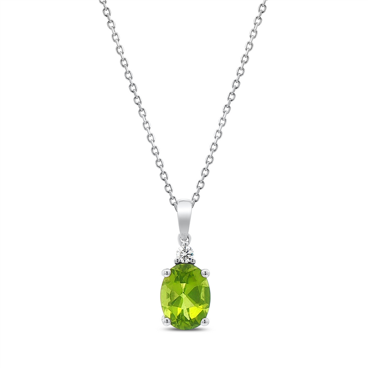14K White Gold Peridot & Diamond Pendant