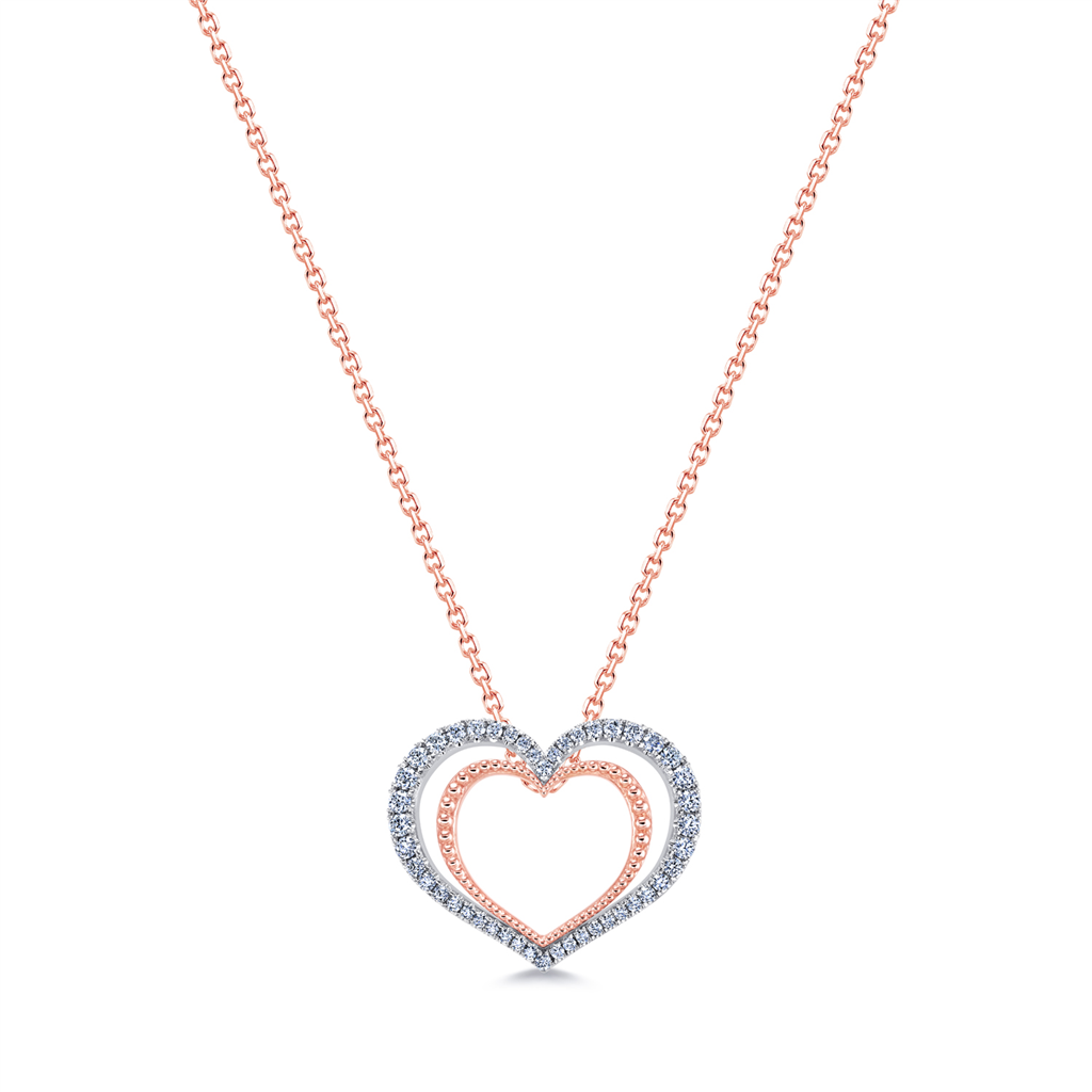 14K Rose & White Gold Double Heart Diamond Pendant  0.46ctw.