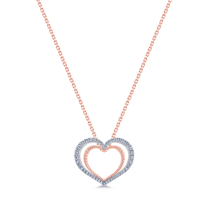 14K Rose & White Gold Double Heart Diamond Pendant  0.46ctw.