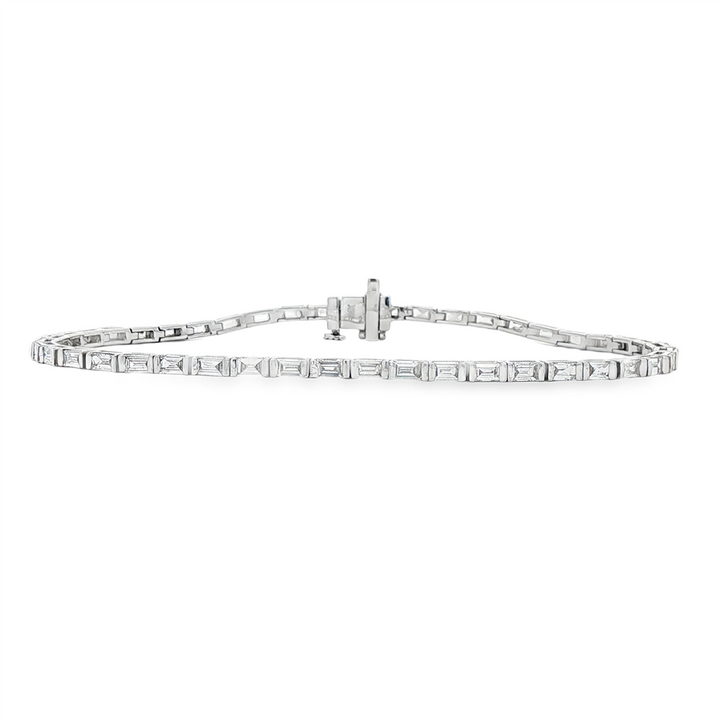 14K White Gold Lab-Grown Diamond Baguette Tennis Bracelet – 7", approx. 2.54 CTW, 8.35g