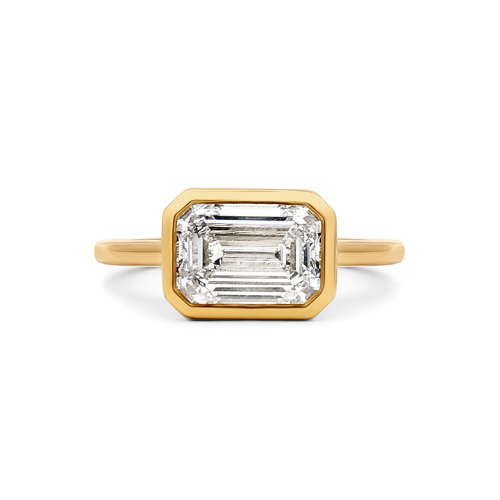 14K Yellow Gold 2.05ct Lab Grown Emerald Cut Diamond Bezel Engagement Ring