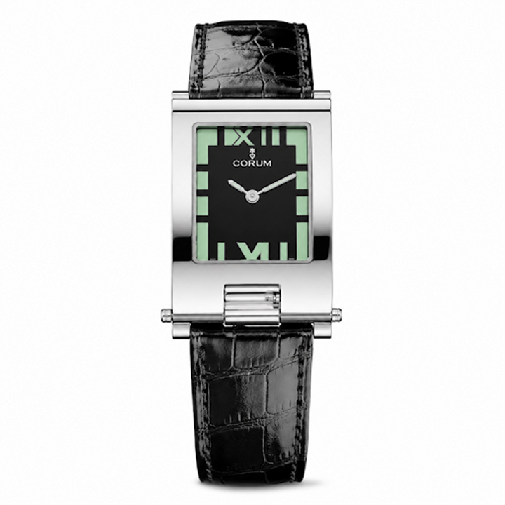 Corum Tabogan 24mm Stainless Steel Quartz Wrist & Desk Watch with Black Strap