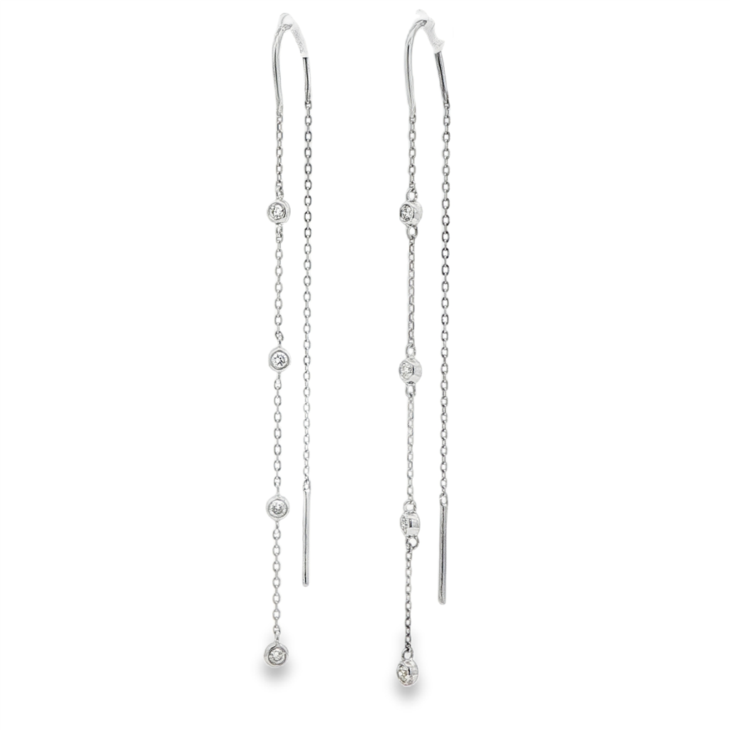 14K White Gold Diamond Bezel Threader Earrings – 0.24ctw.