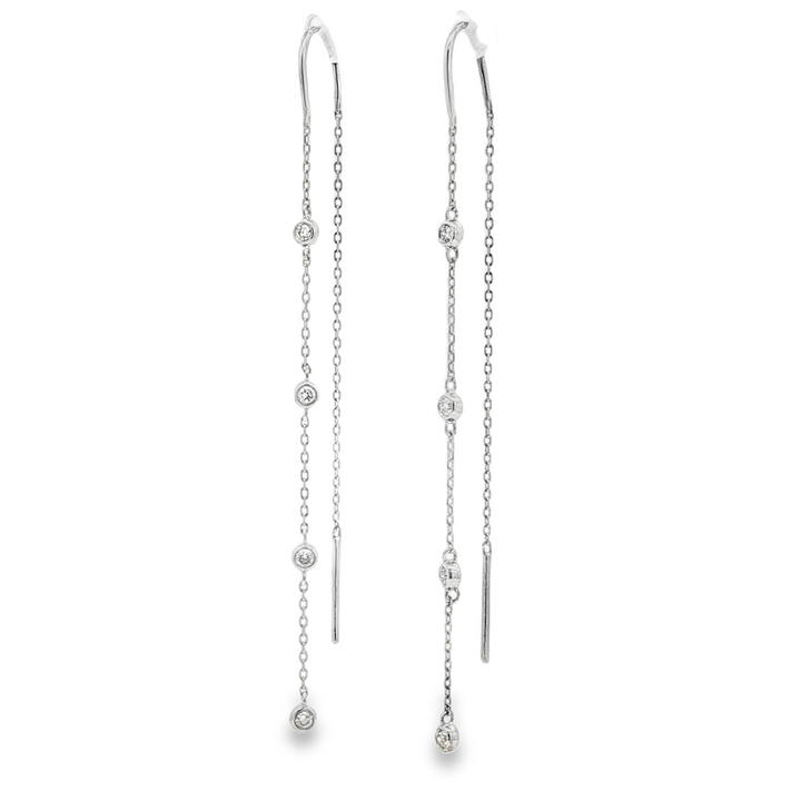 14K White Gold Diamond Bezel Threader Earrings – 0.24ctw.