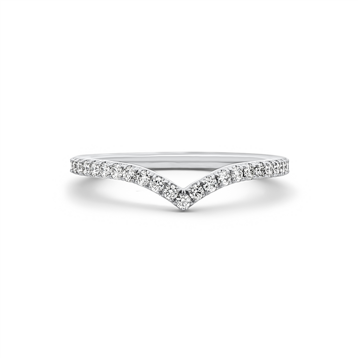 14K White Gold Round Natural Diamond Chevron Wedding Band