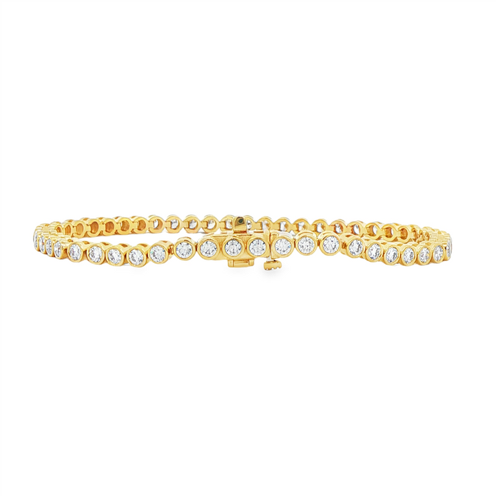 14K Yellow Gold Lab-Grown Bezel Diamond Tennis Bracelet – 3.15ctw