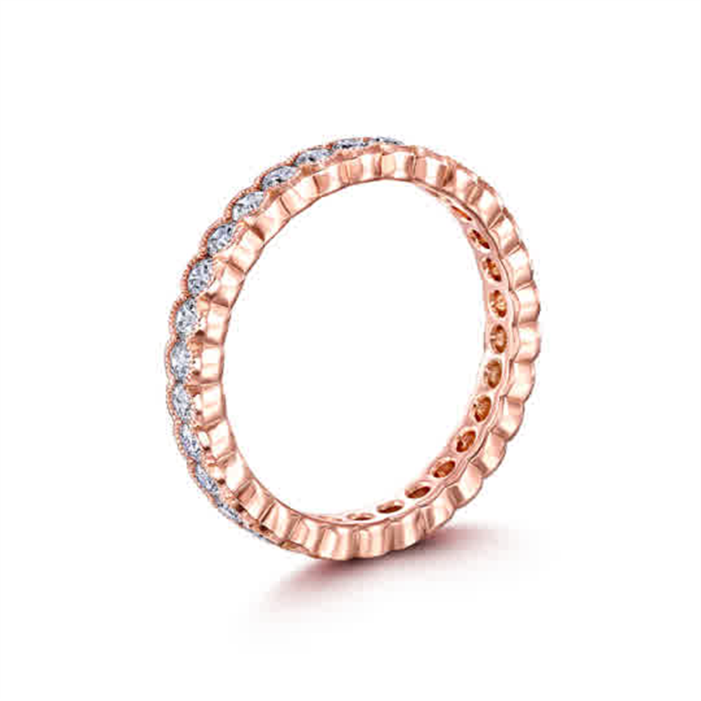 14K Rose Gold Bezel Diamond Wedding Band 0.90ctw.