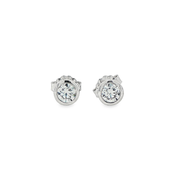 14K White Gold Round Bezel Set Lab Grown Diamond Earrings – 0.63ctw.