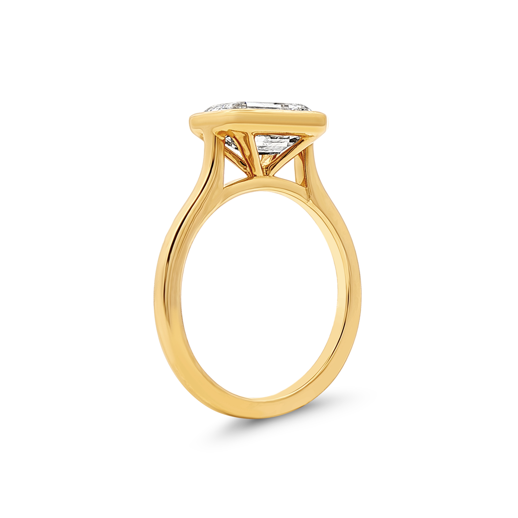 14K Yellow Gold 2.05ct Lab Grown Emerald Cut Diamond Bezel Engagement Ring