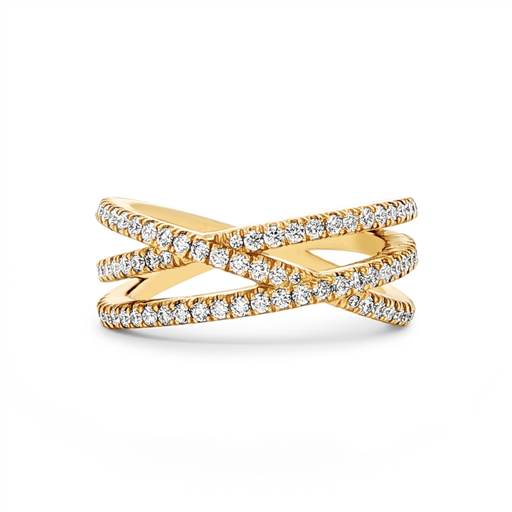 14K Yellow Gold Round Natural Diamond Multi Criss Cross Wedding Band