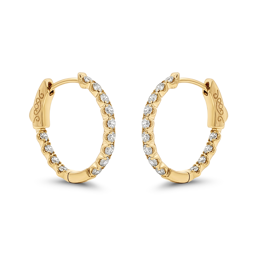 14K Yellow Gold Natural Diamond Hoop Earrings – 0.90 CTW