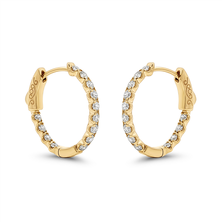 14K Yellow Gold Natural Diamond Hoop Earrings – 0.90 CTW