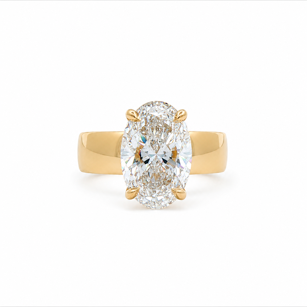 14K Yellow Gold Solitaire Semi-Mount Engagement Ring with Lab Grown Oval Diamond