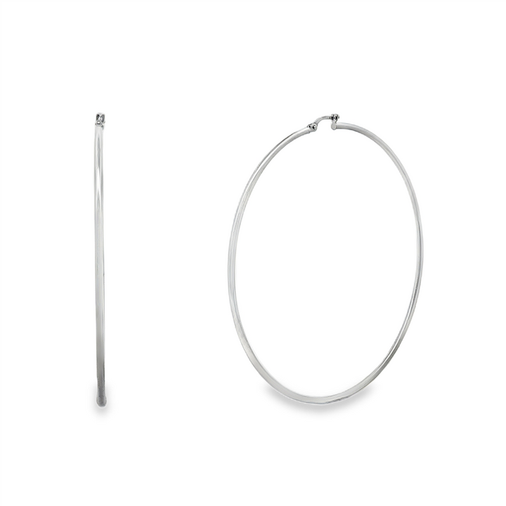14K White Gold 70mm x 2mm Hoop Earrings – 3.5g