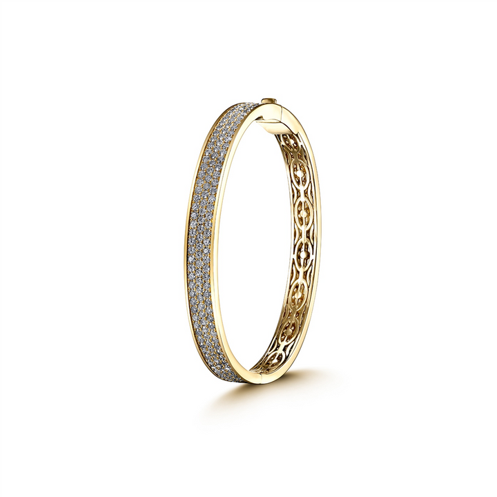 18K Yellow Gold Signature Diamond Bangle Bracelet 5.86ctw.