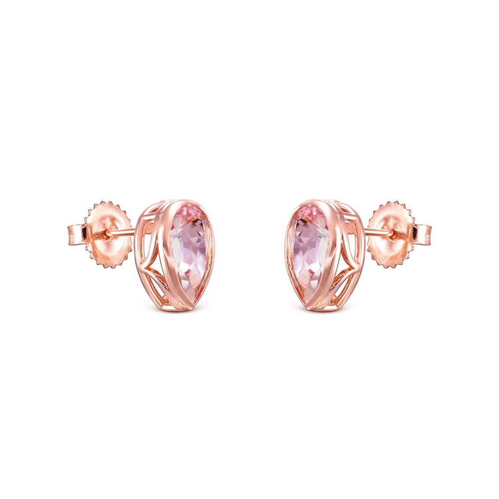 14K Rose Gold Pear-shaped Morganite Stud Earrings -  3ctw.