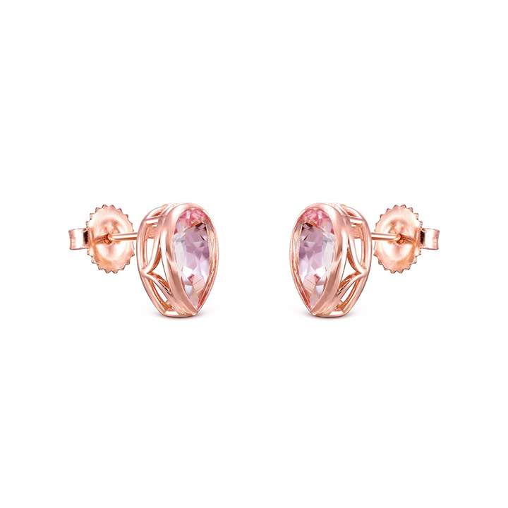 14K Rose Gold Pear-shaped Morganite Stud Earrings -  3ctw.