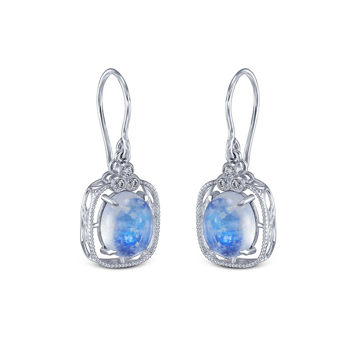 14K White Gold Moonstone & Diamond Earrings