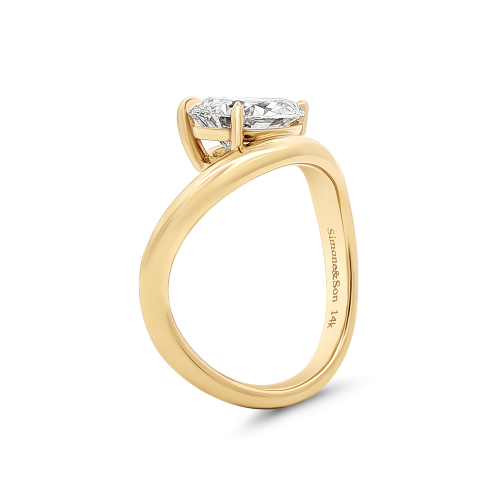 14K Yellow Gold 2.05ct Lab Grown Pear Shape Diamond Curved Engagement Ring