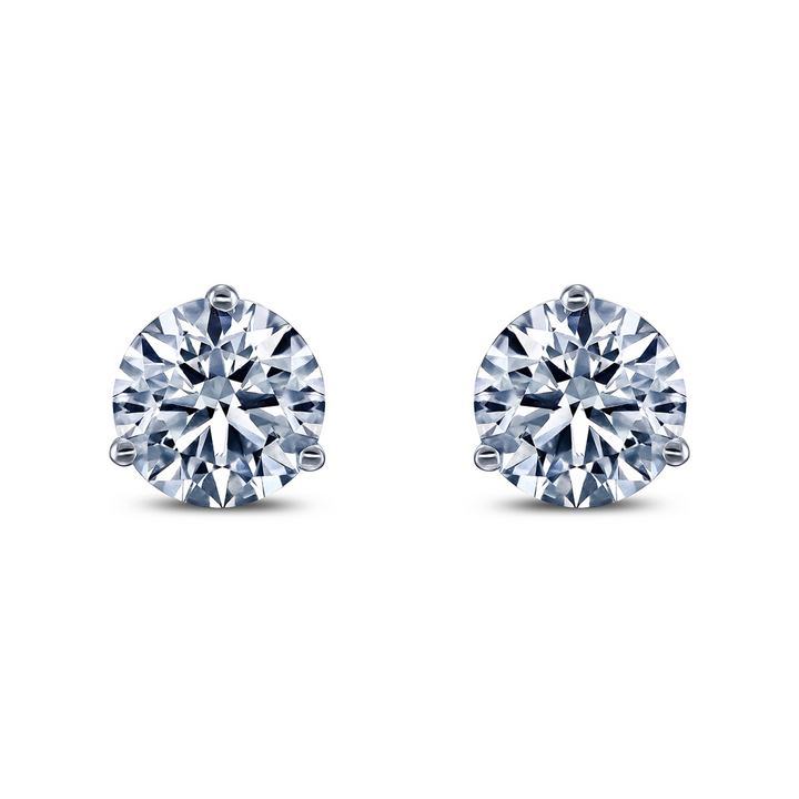 14K White Gold Round Lab Grown Diamond Stud Earrings – 3.00ctw.