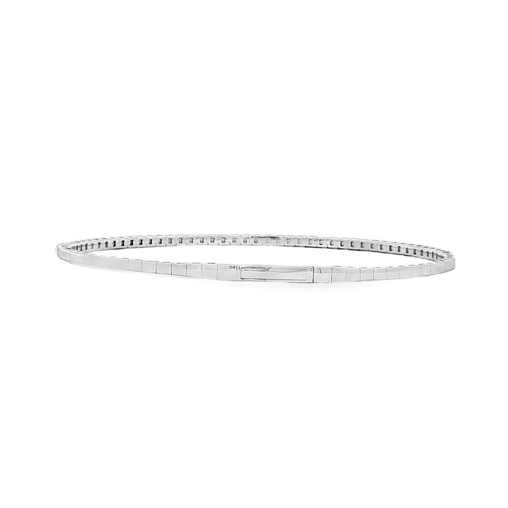 14K White Gold Studded Flexi Natural Diamond Bangle – 0.85ctw, 5.3g