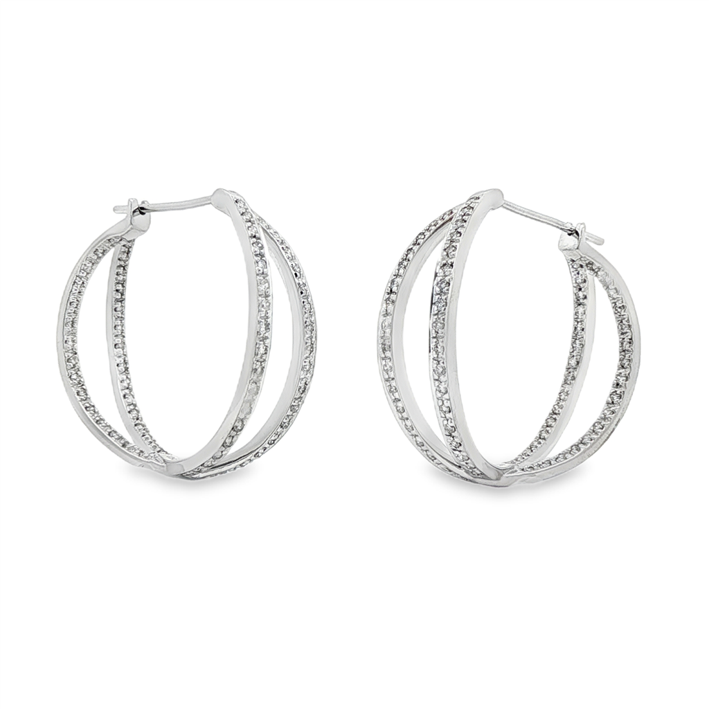 18K White Gold Estate Natural Diamond Hoop Earrings – 0.80ctw, 28.5x9mm, 12.6g