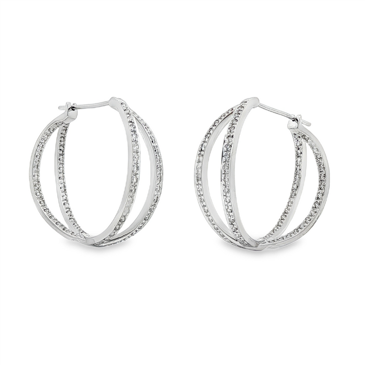 18K White Gold Estate Natural Diamond Hoop Earrings – 0.80ctw, 28.5x9mm, 12.6g